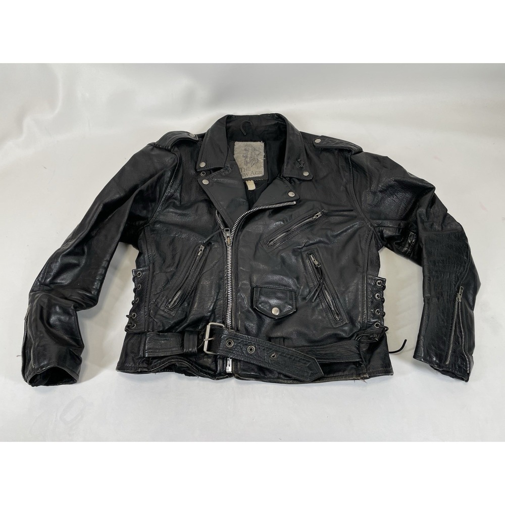 The New Age Leather Motorcycle Jacket Vintage Mens M/L Womens XL Black